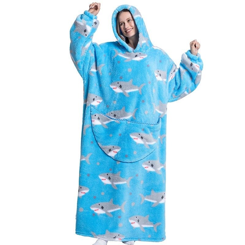 Shoodie™ Haai Extra Lang | Nie wieder frieren mit dieser warmen Fleece-Hoodiedecke!!