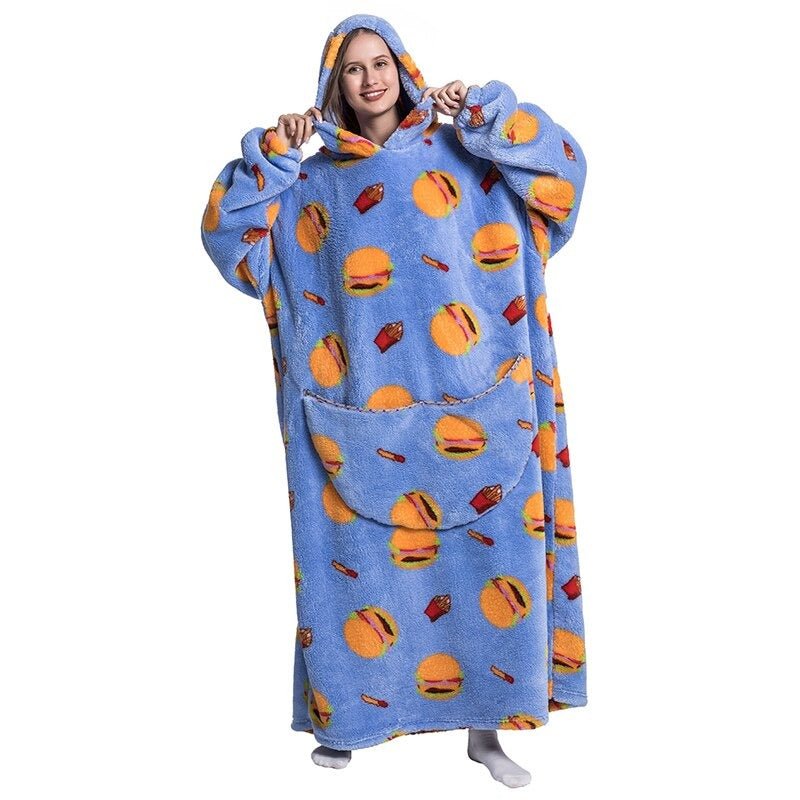 Shoodie™ Hamburger Extra Lang | Nie wieder frieren mit dieser warmen Fleece-Hoodiedecke!!