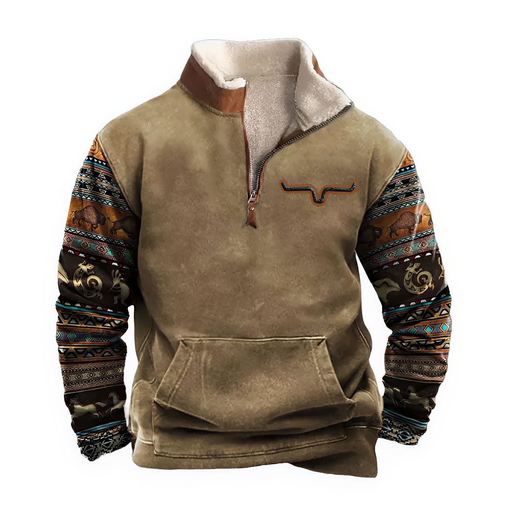 AztecZip | Herren Zip-Up Pullover mit entspannter Passform und Westernakzenten