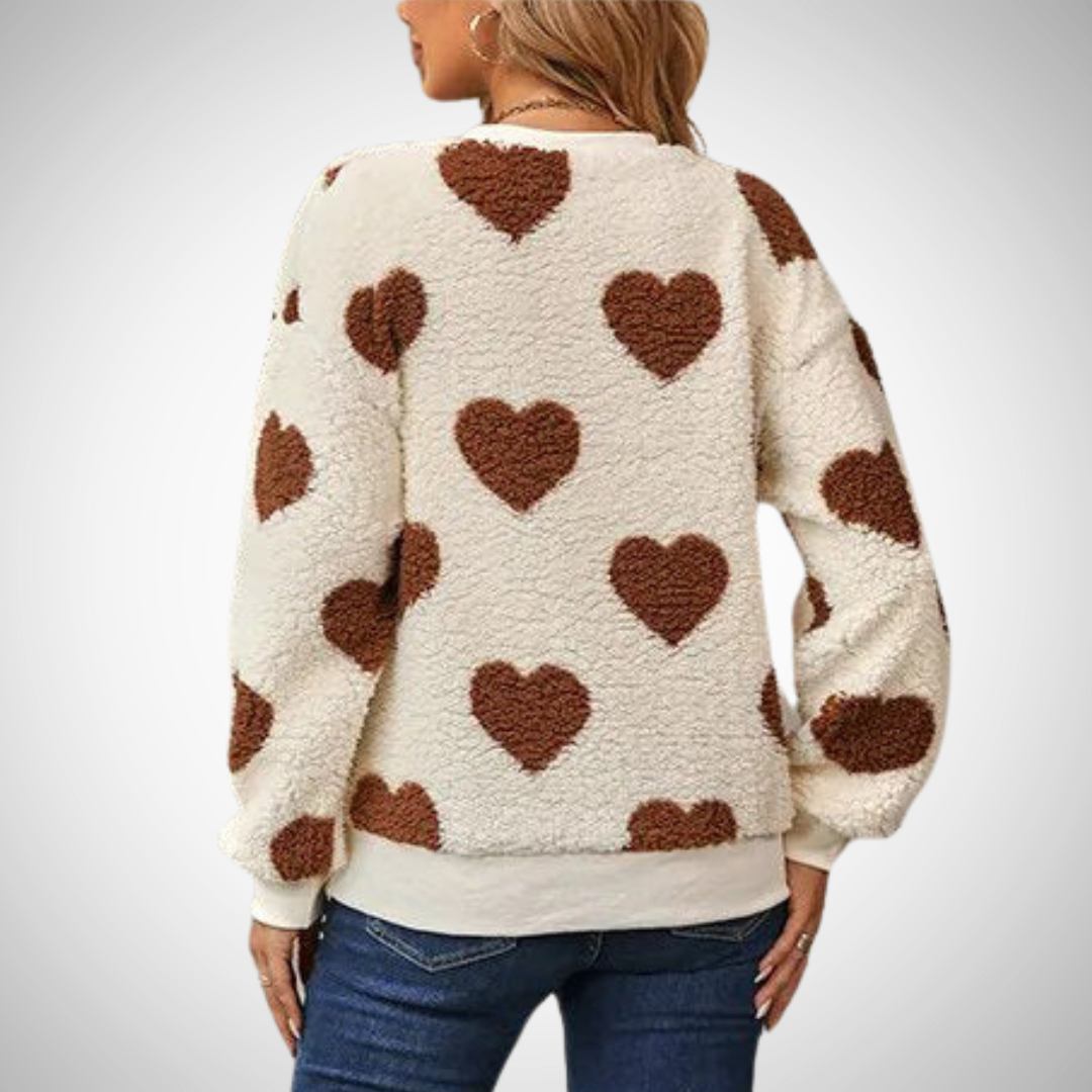 Herzen Pullover | Damen Teddy Sweater mit Herzmotiv