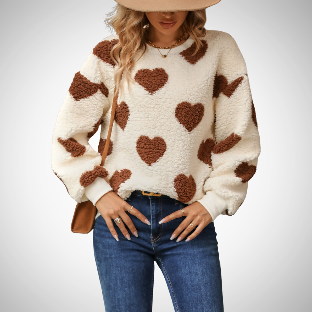 Herzen Pullover | Damen Teddy Sweater mit Herzmotiv