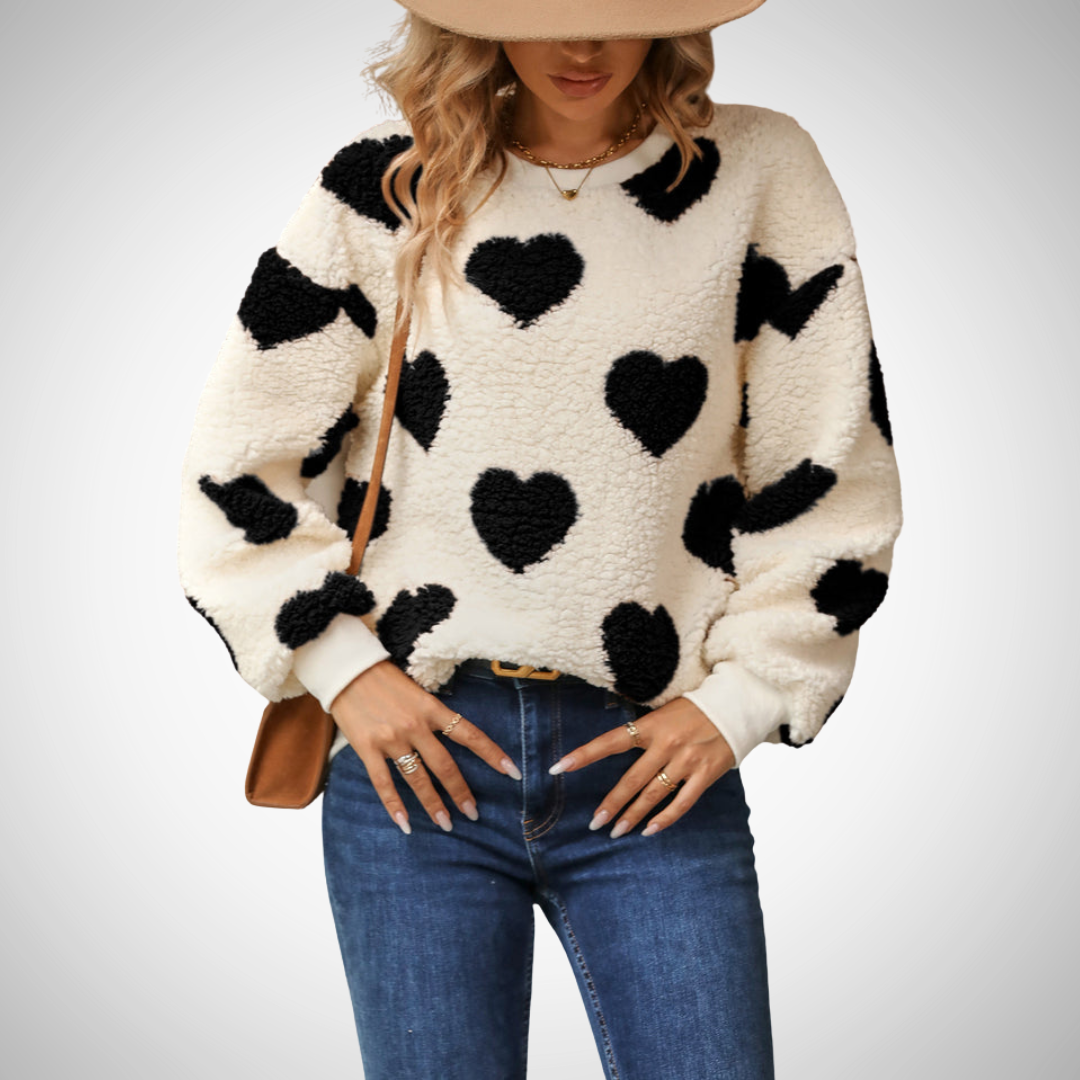 Herzen Pullover | Damen Teddy Sweater mit Herzmotiv