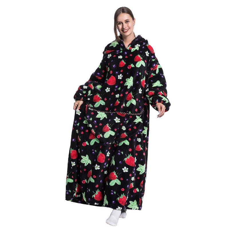 Shoodie™ Erdbeer Extra Lang | Nie wieder frieren mit diesem warmen Fleece-Hoodiedecke!