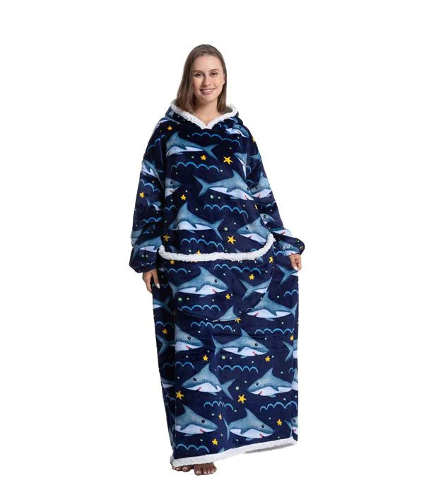 Shoodie™ Haai Donkerblauw XL | Nie wieder frieren mit dieser warmen Fleece-Hoodiedecke!!