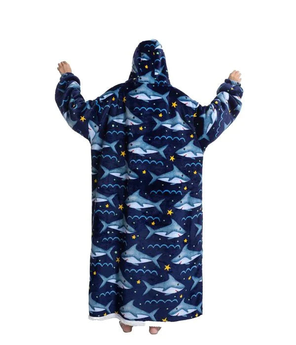 Shoodie™ Haai Donkerblauw XL | Nie wieder frieren mit dieser warmen Fleece-Hoodiedecke!!