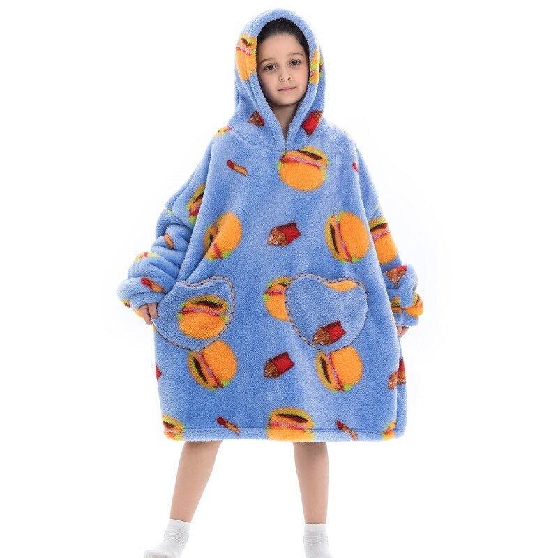 Shoodie™ Hamburger | Nie wieder frieren mit dieser warmen Fleece-Hoodiedecke!
