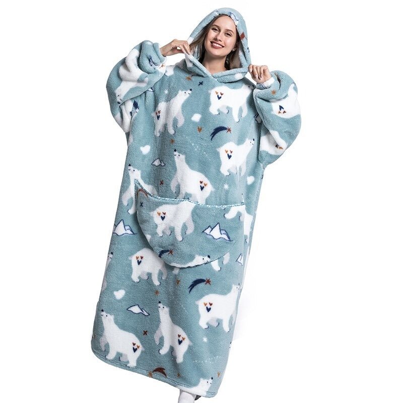 Shoodie™ EISBÄR Extra Lang | Nie wieder frieren mit dieser warmen Fleece-Hoodie-Decke!!