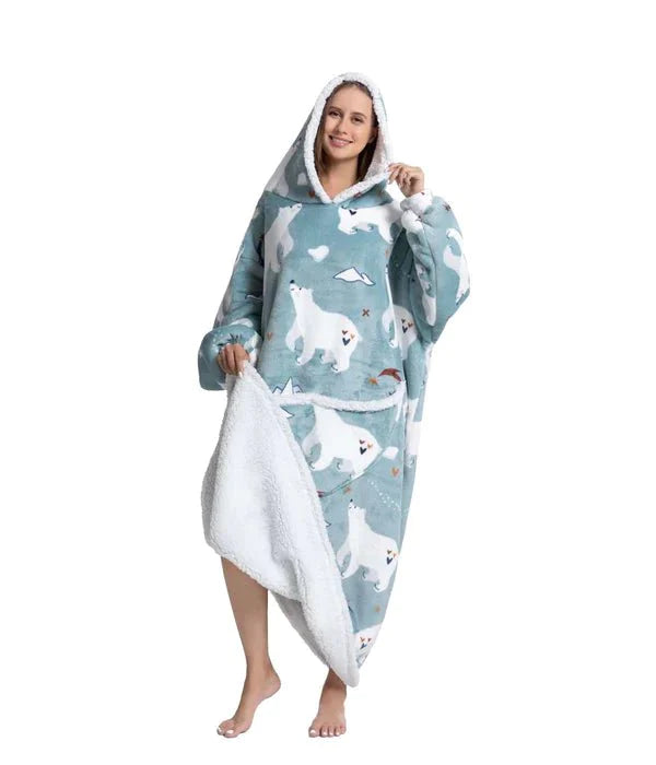 Shoodie™ EISBÄR Extra Lang | Nie wieder frieren mit dieser warmen Fleece-Hoodie-Decke!!