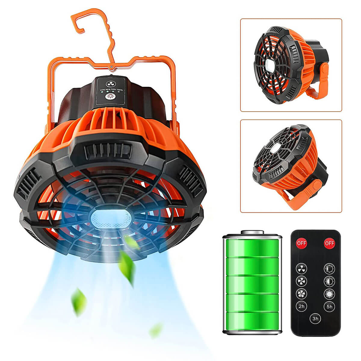 Tragbarer Camping-Ventilator + LED-Lampe - Leicht und leise im Gebrauch