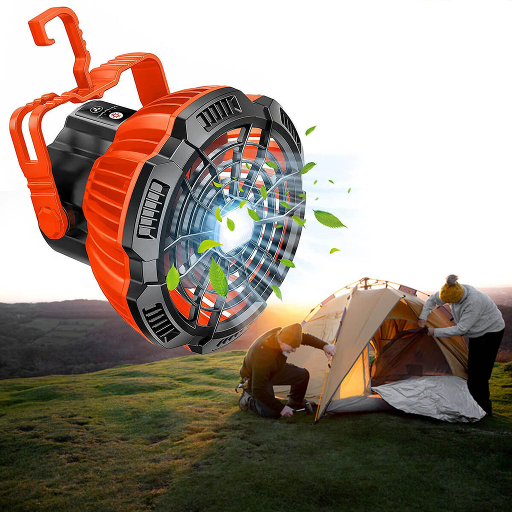 Tragbarer Camping-Ventilator + LED-Lampe - Leicht und leise im Gebrauch